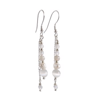 Risvig Jewelry Smukke sølv øreringe med perler og sten i forskellige hvide nuancer